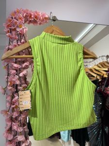 Green Ribbed Mock Neck Top