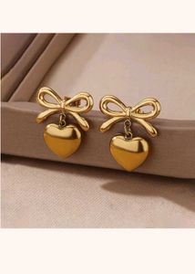 Gold Heart &amp; Bow Earrings