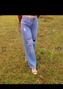 Ripped Wide-Leg Denim Jeans