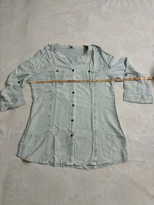 Denim Look Button-Down Top