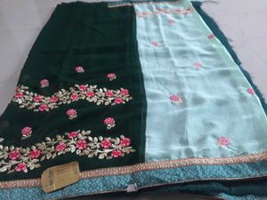 Elegant Green Embroidered Saree