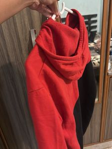 Red &amp; Black Color Block Hoodie