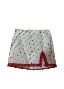cherry printed lace slit skirt