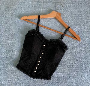 Black Lace Pearl Button Cami