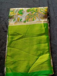 Green Silk Saree with Peacock Design