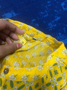 Yellow &amp; Pink Patterned Kurta, Size- XL