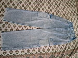 Acid Wash Denim Cargo Jeans