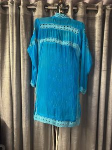 Blue Embroidered Tunic Top