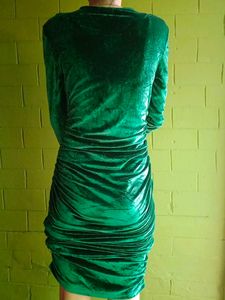 SHEIN Emerald Deep Green Velvet Ruched Dress