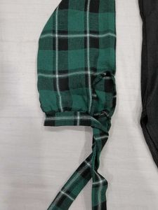 Deer Graphic Plaid Sleeve Top