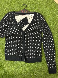 Black Cardigan With White Dots