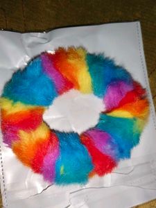 Rainbow Furry Scrunchie