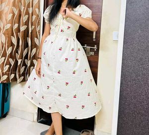 Cherry Print White Dress