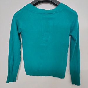 Green Basic V Neck Sweater women