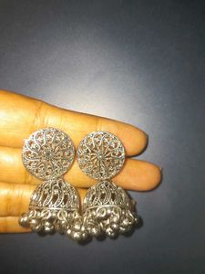 Oxidised Silver Jhumka Earrings