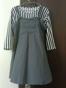 Striped Pinafore Black Dress