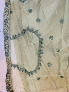Pista Green Semi Stitched Lehenga