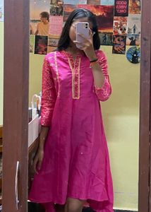 Pink Embroidered Kurti Dress