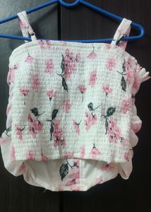 XS Size Cute White Top With Flower Print