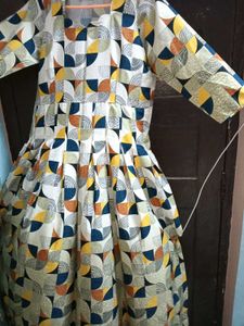 New Geometric Print Long Sleeve Anarkali kurti