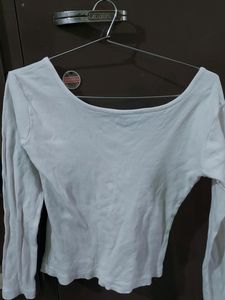 White Ribbed Button-Front Top