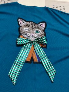 Women Teal blue Cat Bow Embellished Top