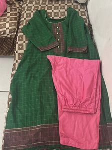 Green & Pink Kurta Set