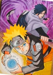 A4 Size Naruto And Sasuke Fighting drawing