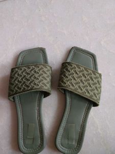 Olive Green Woven Slide Sandals