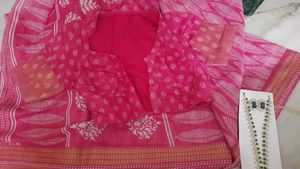 Beautiful Bhagalpuri Pink Saree &amp; Blouse