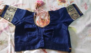 Magenta &amp; Navy Blue Silk Saree With Blouse