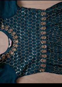 Teal Geometric Embroidered Salwar Kameez
