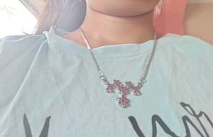 Pure Silver Necklace with Pink Gemstones