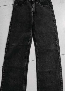 Black Denim Straight Leg Jeans