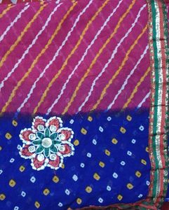 Bandhej Saree - Pink &amp; Blue