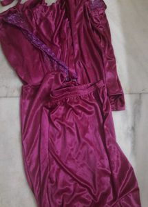 3 Piece Satin Nightgown and Shorts Set