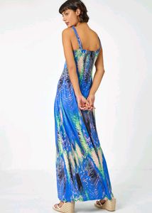 Royal Blue Abstract Print Maxi Stretch Dress