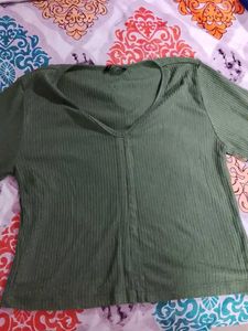 Olive Green Ribbed Top