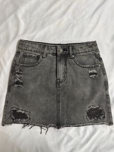 Distressed Denim Mini Skirt