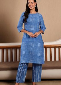 Blue Printed Kurta with Pants