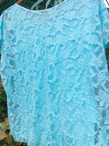 Blue Floral Lace Glitter Top