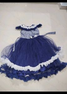 Royal Blue Tulle Dress Combo Set With Jewelar Se