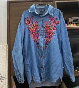 Oversized Embroidered Denim Shirt