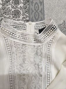 Zara Women White Floral Lace Peplum Style Top