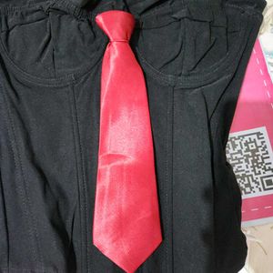 Chic Black Corset Top with Red Tie Detail