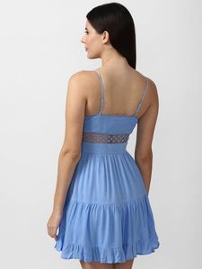 Forever 21 Blue Rayon Solid Fit &amp; Flare Dress