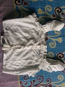 White Eyelet Lace-Up Top
