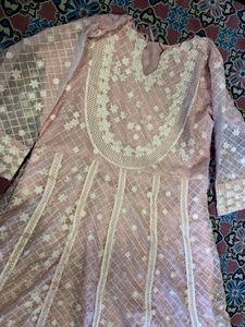 Pink Georgette Lucknavi 3 Pc Suit Set Avl