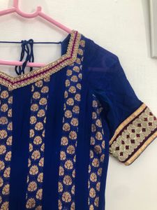 Dark Blue And Golden Anarkali