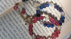 Beaded Charm Bracelets pair of three with floral c